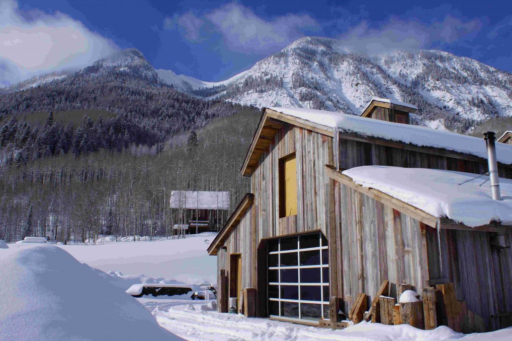 Old Grain Inc barn in winter